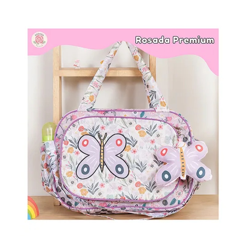 Rosada Lilac Garden Trendy Sling Diaper Bag for Baby Mom | Outing Travel Lightweight Waterproof Washable Spacious Zip Compartments and Shoulder Sling with Hanging Soft Toy  Standard