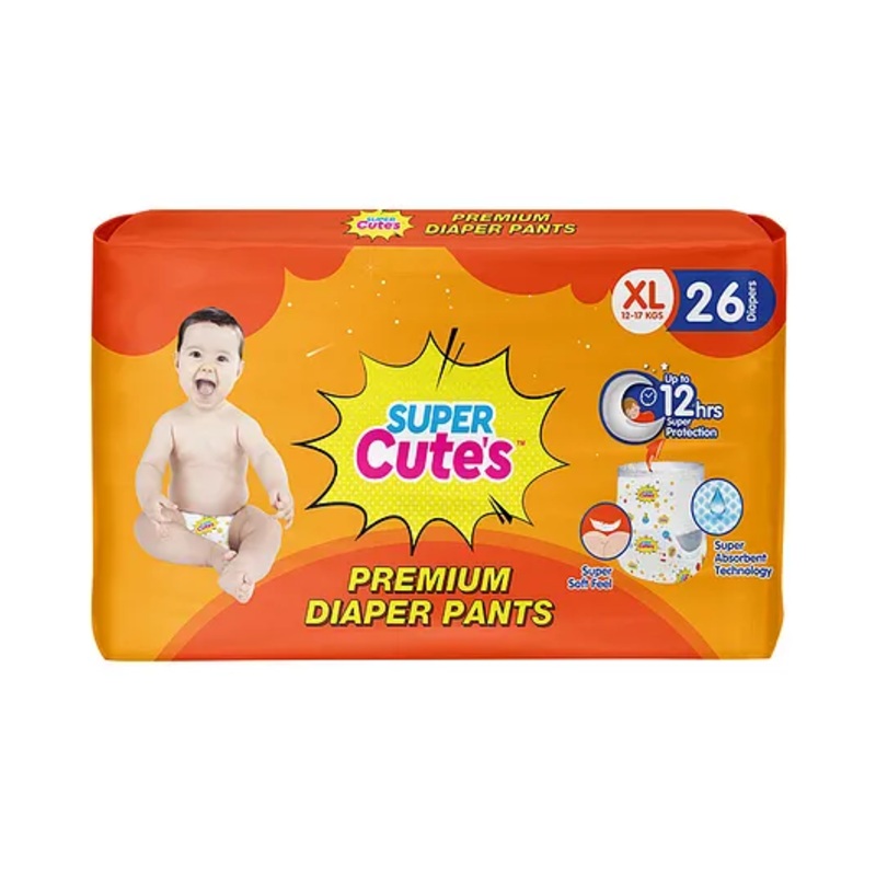 Super Cute’s Premium Baby Diapers Extra Large Size Super Soft and Rash Free Diapers with Overnight Leakage Protection – 26 Pieces