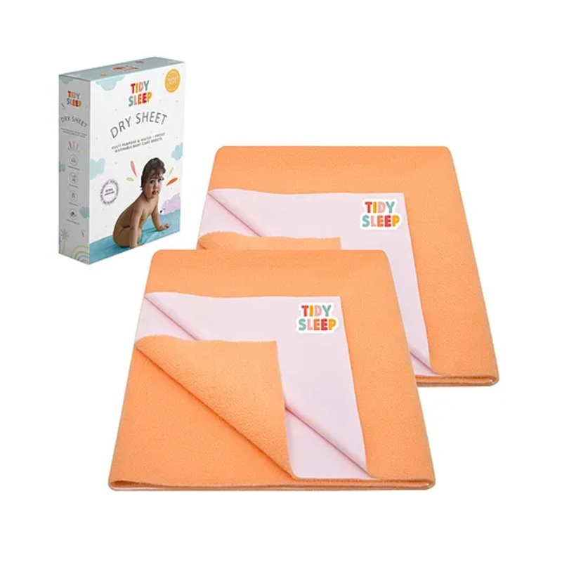 TIDY SLEEP Waterproof Baby Bed Protector Dry Sheet For New Born Babies- Carrot Orange  Pack of 2 (Large)