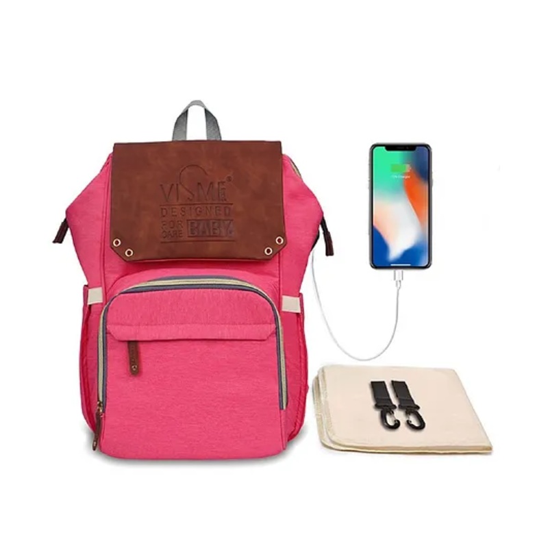 Vismiintrend Waterproof Diaper Backpack with USB charging Port Large Size – Pink