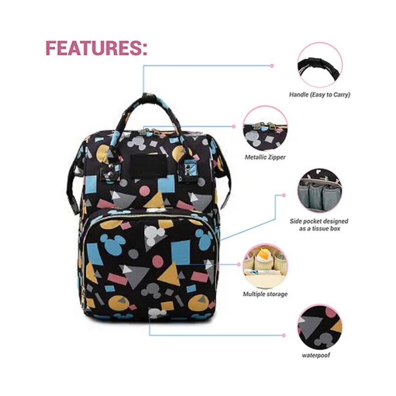 Babymoon Multifunction Backpack Style Maternity Mickey Print Diaper Bag – Black