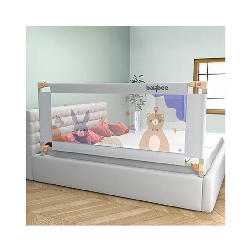BAYBEE Baby Bed Rail Guard for Baby Toddlers Safety, Portable Kids Bed Rail Safeguard Fence with 28 Adjustable Height | Foldable Single Side Bed Protector for Newborn Baby (Light Grey, 180x80cm)