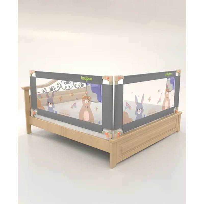 BAYBEE Baby Bed Rail Guard for Baby Toddlers Safety, Portable Kids Bed Rail Safeguard Fence with Adjustable Height | Foldable Single Side Bed Protector for Newborn Baby (Pack of 2, Grey, 200x80cm)