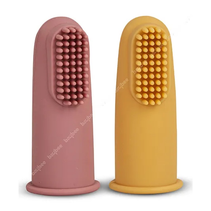 Baybee Silicone Baby Finger Brush with Super Soft Bristles BPA Free Teeth & Tongue Cleaning Toothbrush (Pack of 2) – Pink & Yellow