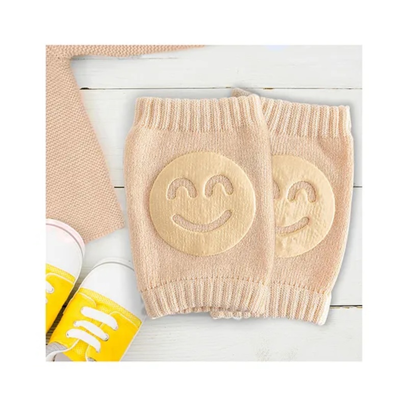 Bembika Baby Kneepad Breathable Smiley Face Baby Knee Pads for Crawling Baby Knee Protector- Khaki