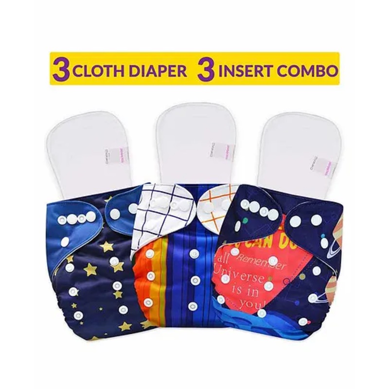 Bembika Reusable Cloth Diapers With Inserts Multi Print Pack of 3 – Navy Blue
