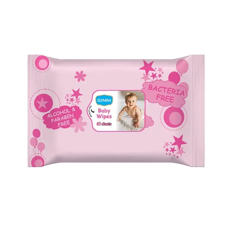 GINNI Baby Wipes Cleansing Wipes With Aloe Vera & Jojoba Oil – 60 Wipes per Pack (Pack of 1)