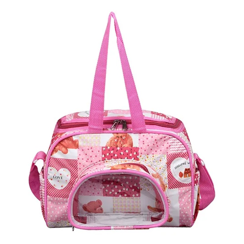 Kuber Industries Baby Diaper Bag  Maternity Diaper Changing Bag  Travel Diaper Bag  Diaper Bag for Mothers  Transparent D Pocket Baby Bag  Teddy Bear Diaper Bag with Straps  Pink