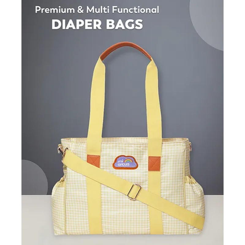 Mi Arcus 2-in-1 Check Design Maternity Diaper Bag with Zip Closure, Convertible Handbag & Backpack, Includes Diaper Changing Sheet for Travel- Yellow