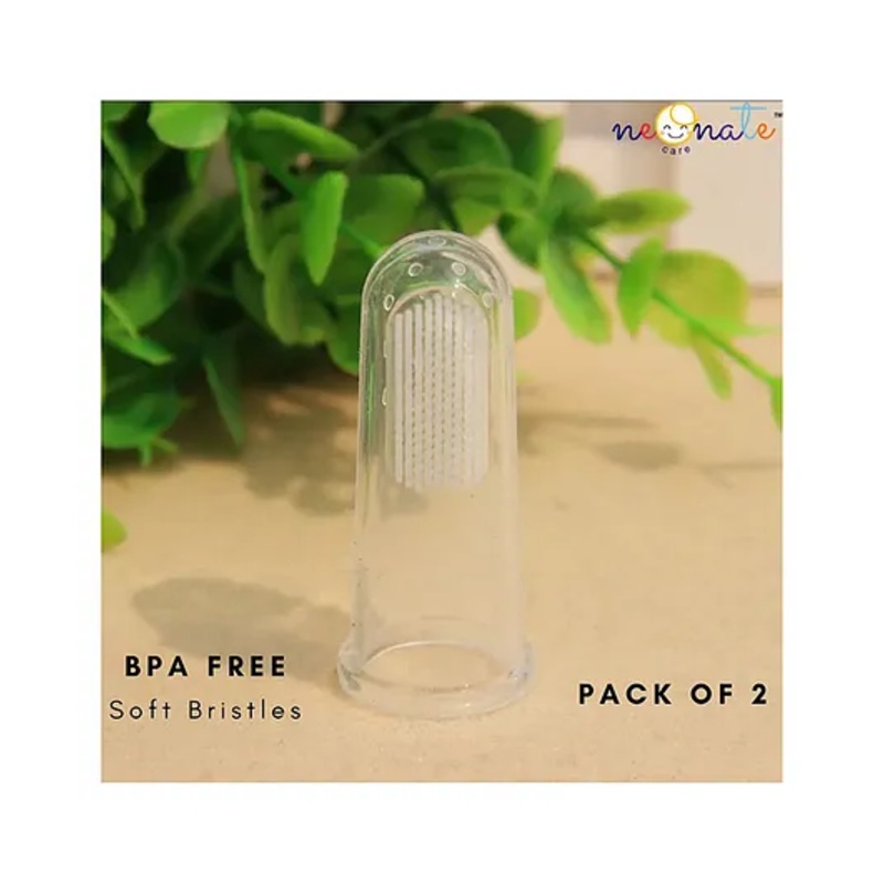 NeonateCare Silicone Soft Bristles Finger Tooth Brush With Tongue Cleaner and Travel Protective Case Soft Baby Toothbrush For Babies Oral Hygienic Care – Pack of 2 White Finger Brush