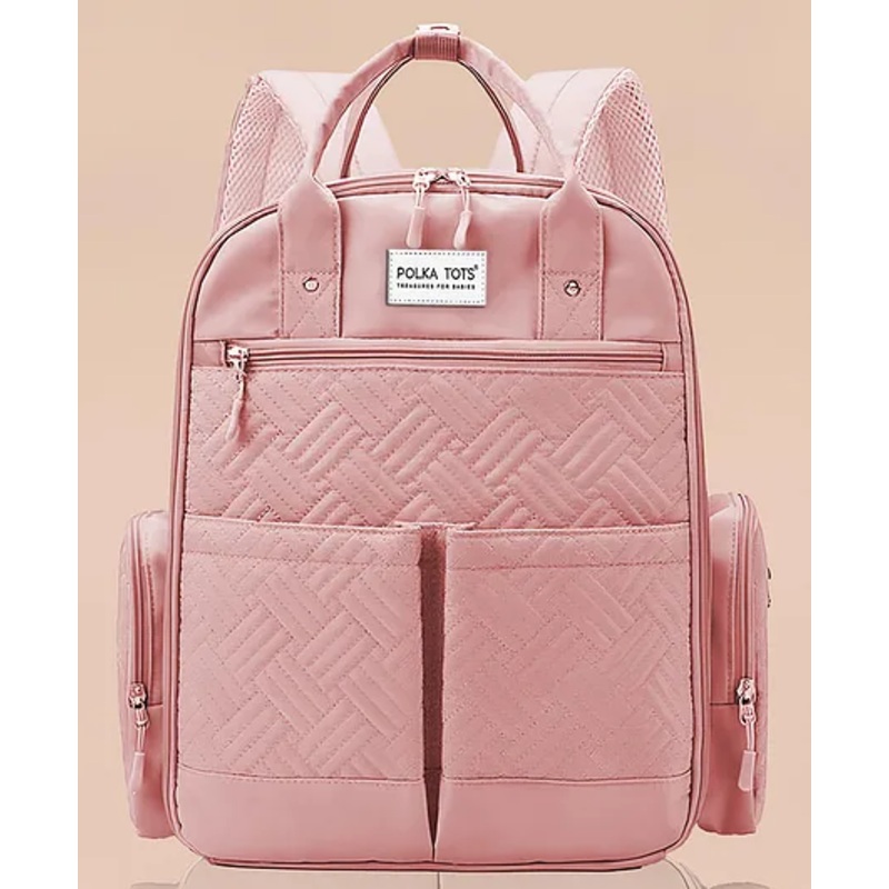 Polka Tots Premium Large Capacity ChicClass Diaper Bag – Multifunctional Travel Diaper BackPack With 10+ Pockets for Parents – Nude Peach