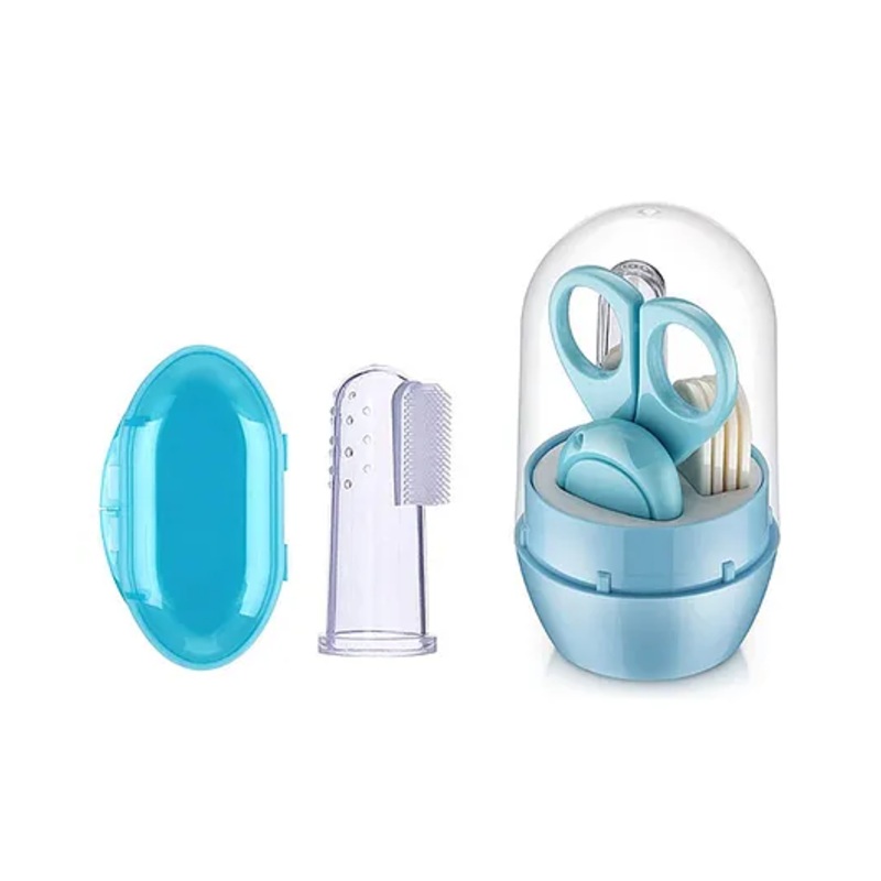 Safe-O-Kid Baby Safety Finger Brush Grooming Kit with Box Blue- Combo