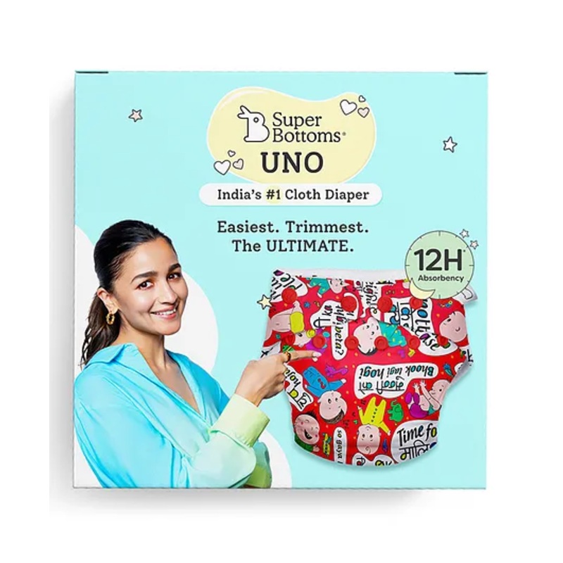 SuperBottoms Freesize UNO Cloth Diaper (3M – 3Y) Reusable with 1 Dry Feel Pad, Absorbs 4-5 Pees – Baby Talk