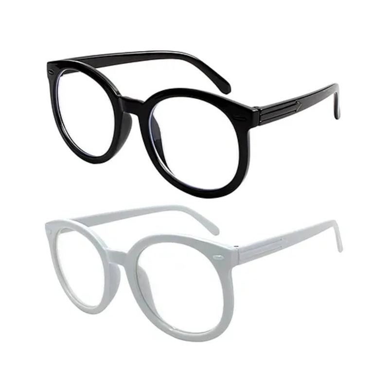 SYGA Pack of 2 Women Anti-Blue Light Radiation Ins High-Value Plain Glasses (Black & White)