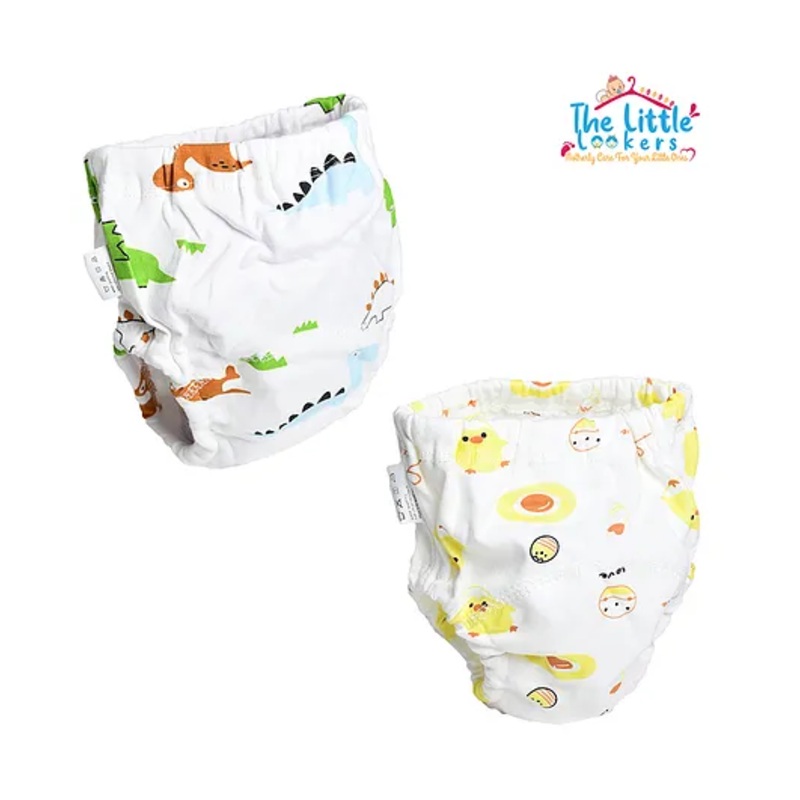 THE LITTLE LOOKERS Potty Training Pants for Babies I Reusable & Waterproof Pull up Underwear | Cloth Diaper for Babies-White Dino & Duck – Medium (1 Year – 2 Years) (Pack of 2)