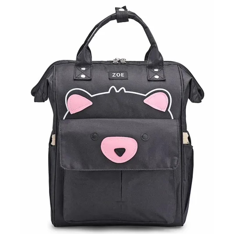 ZOE Multifunctional Water Resistant Diaper Backpack with Bear Patch -Black
