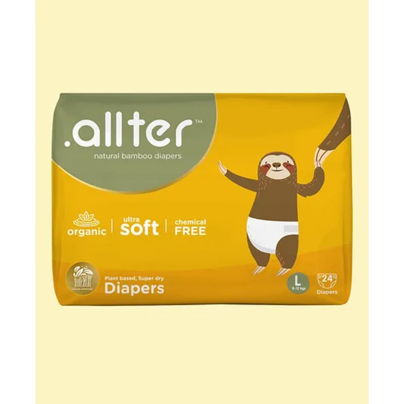 Allter Organic Bamboo Feet Print Taped Diapers For Large Size – 24 Pieces
