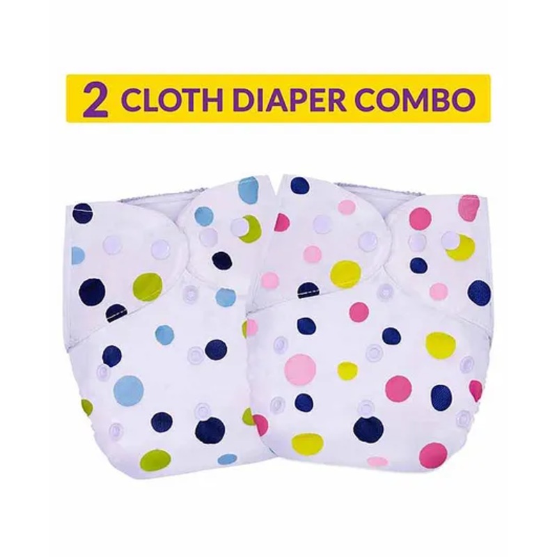 Bembika Reusable Cloth Diapers Polka Dot Print Pack of 2 – White