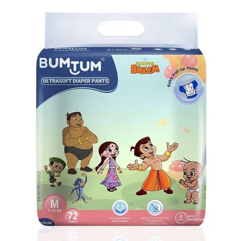 Bumtum Chota Bheem Baby Diaper Pants with Leakage Protection Medium – 72 Pieces