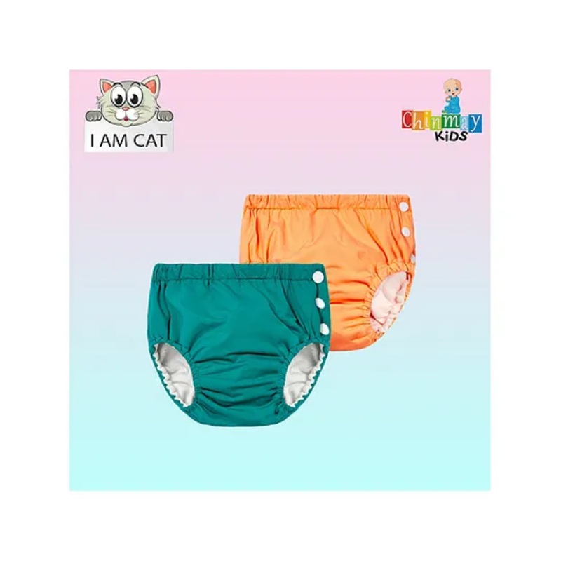 Chinmay Kids Reusable Swimwear Diaper Pants Set Of 2 – Orange & Green