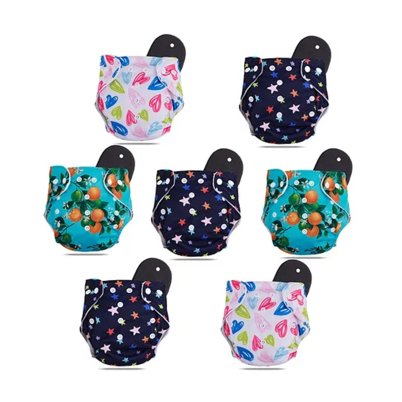 Devico Leakage Proof Reusable Cloth Diaper With 5 Layer High absorbent Pad Pack of 7- Black