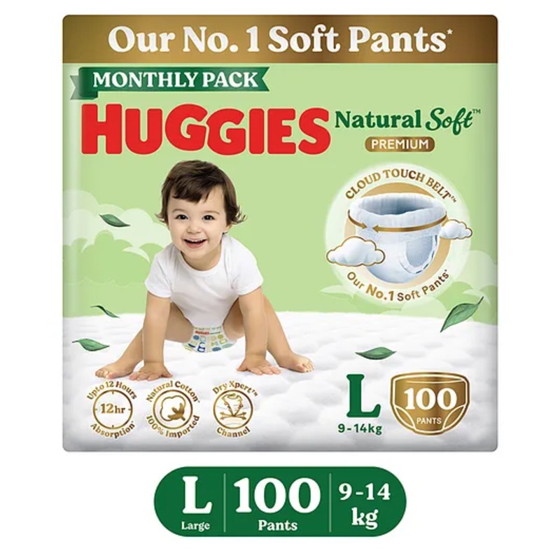 Huggies Natural Soft Premium Baby Diaper Pants Large – 100 Pieces