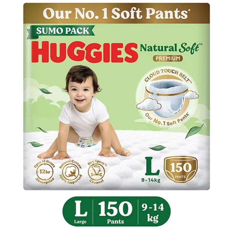 Huggies Natural Soft Premium Baby Diaper Pants Sumo Pack Large – 150 Pieces
