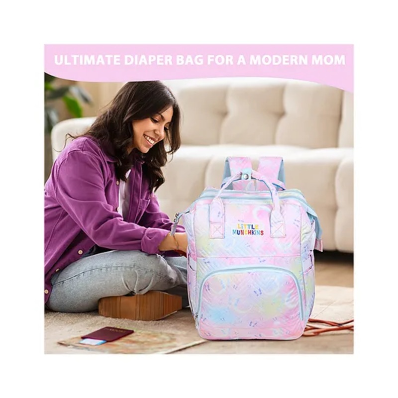 Little Munchkins Cute New Born Unisex Multipurpose light weight large diaper backpack for mother carry::color::peach