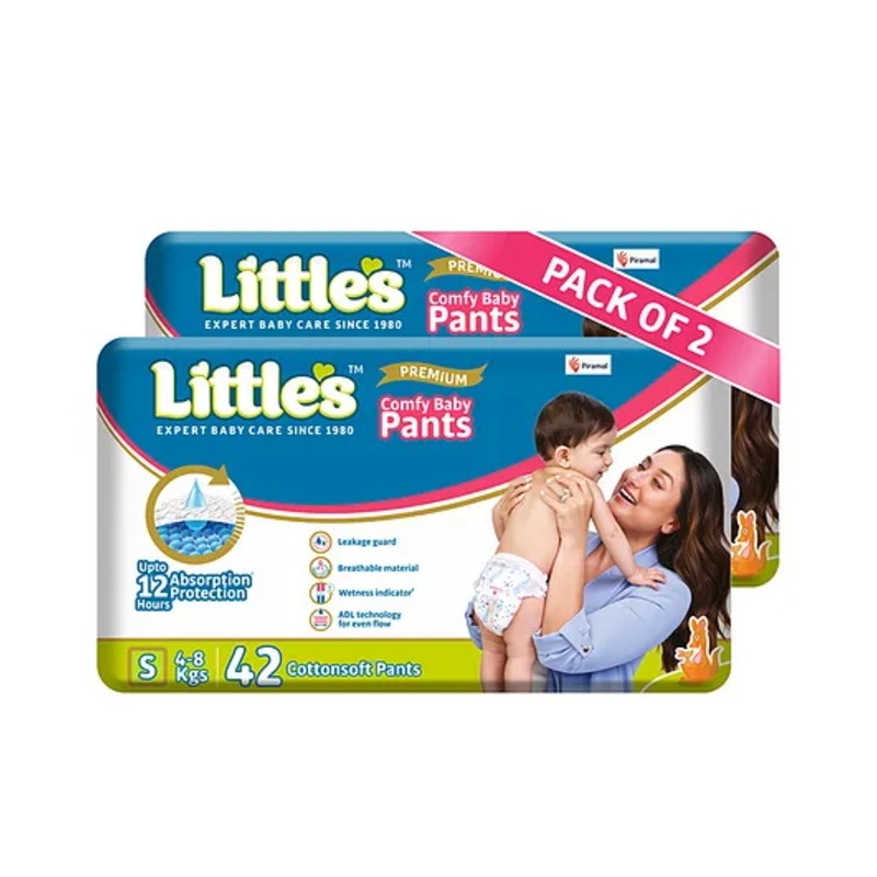 Little’s Baby Diapers S Size (Small) Pants Style | 4-8 kg | 84 Count – Pack of 2 | CottonSoft Baby Diaper with Leakage Guard, Wetness Indicator & 12 Hours Absorption