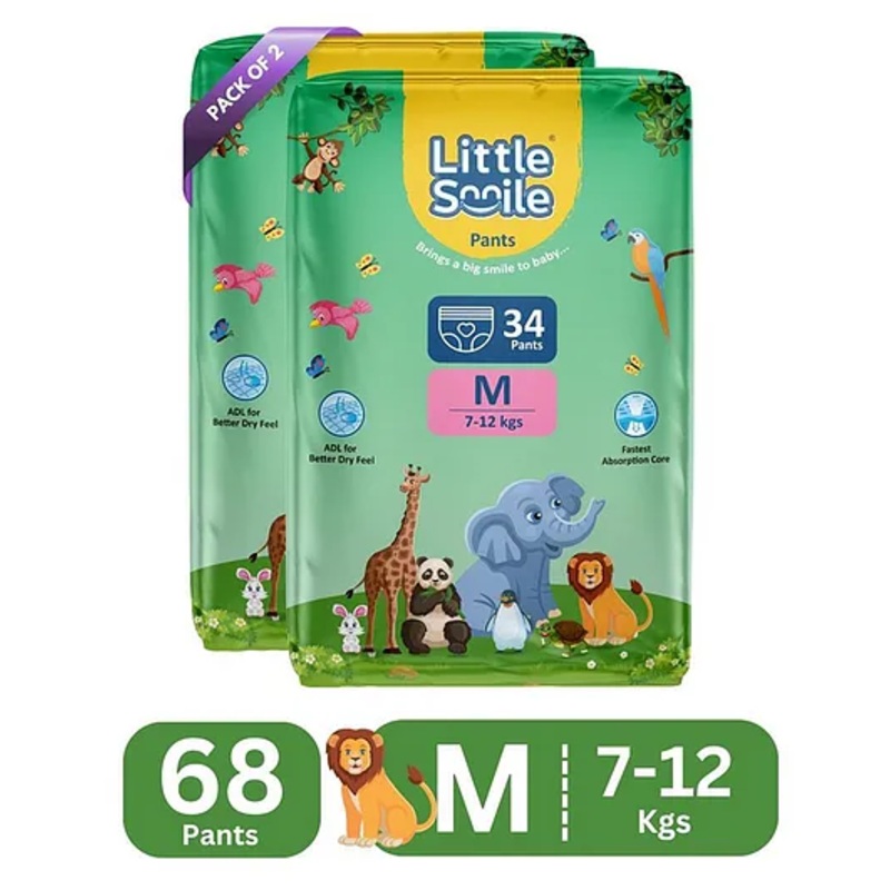Little Smile Better Dry Feel Baby Diaper Pants | Pack of 2 – M (68 Pieces)