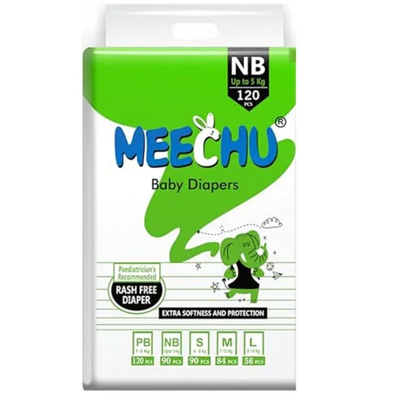 Meechu Newborn Baby Taped Rash Free Diapers Super Saver Jumbo – 120 Pieces