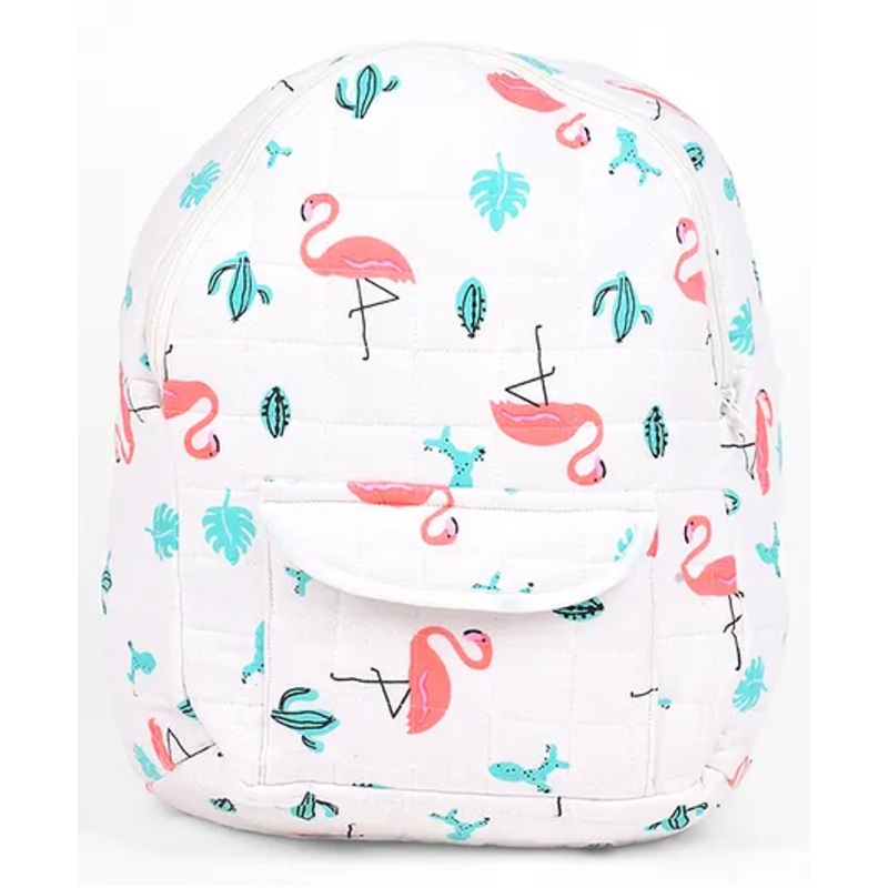Moms Home Organic Cotton Baby Diaper Backpack Flamingo Print – White & Pink
