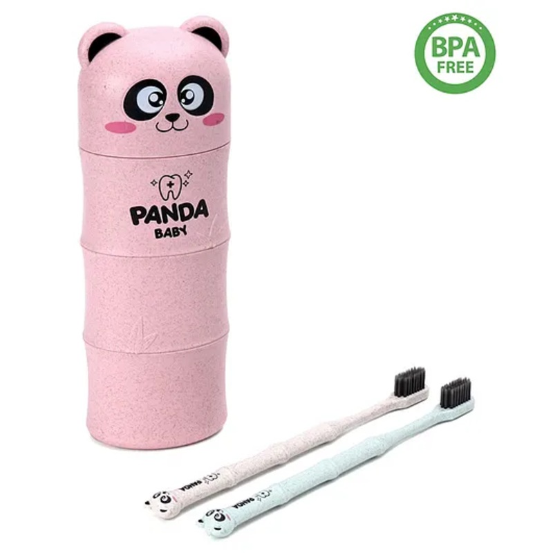 Panda Design Set Of 2 Toothbrush With Box – Pink