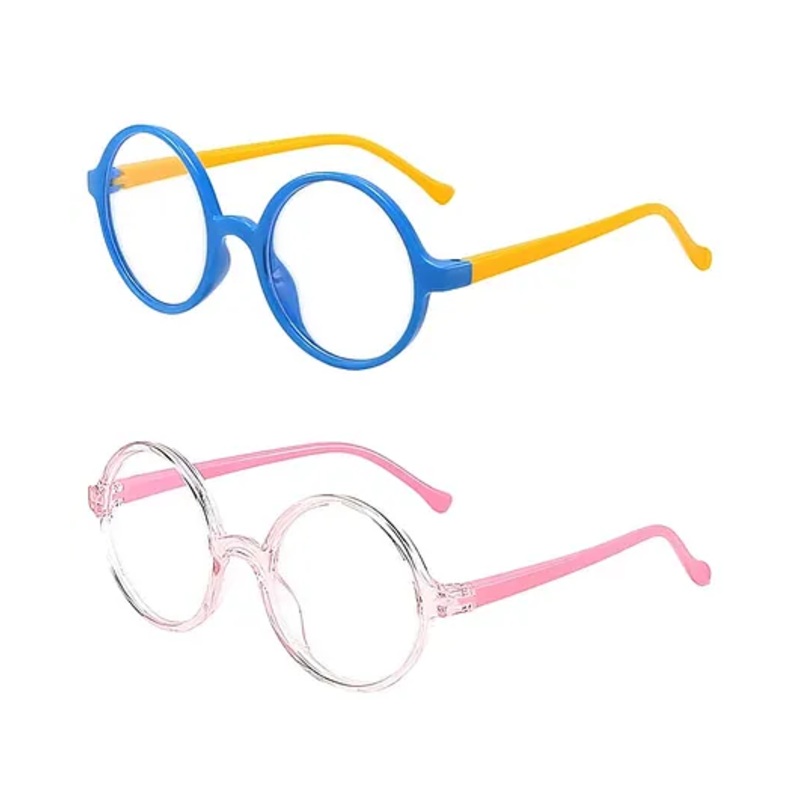 SYGA Pack of 2 Kids Anti-Blue Light Blocking Lightweight Retro Round Glasses for Age 4 to 9 Years old (Yellow & Pink)