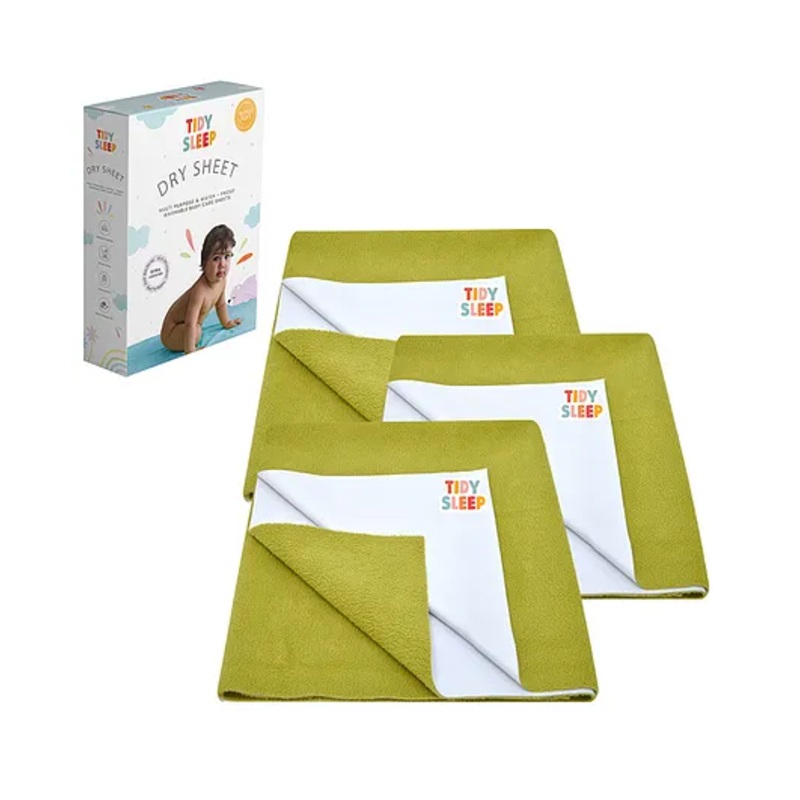 TIDY SLEEP Waterproof Baby Bed Protector Dry Sheet For New Born Babies- Babies Olive  Pack of 3 (Medium)