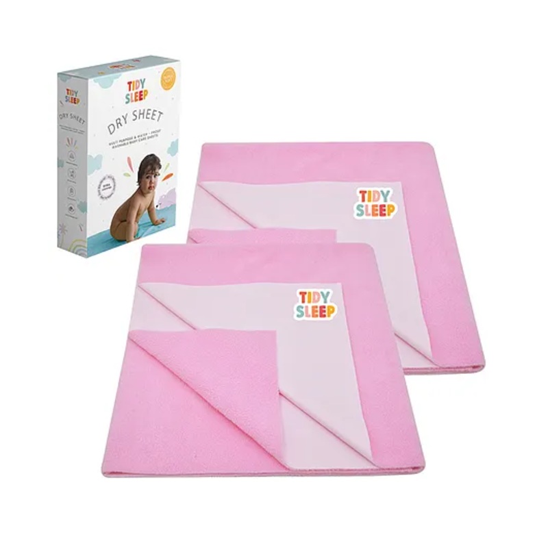 TIDY SLEEP Waterproof Baby Bed Protector Dry Sheet For New Born Babies- Baby Pink  Pack of 2 (Small)