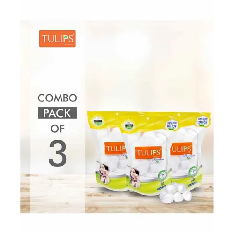 Tulips Premium White Cotton Balls Pack of 3 – 50 Pieces Each