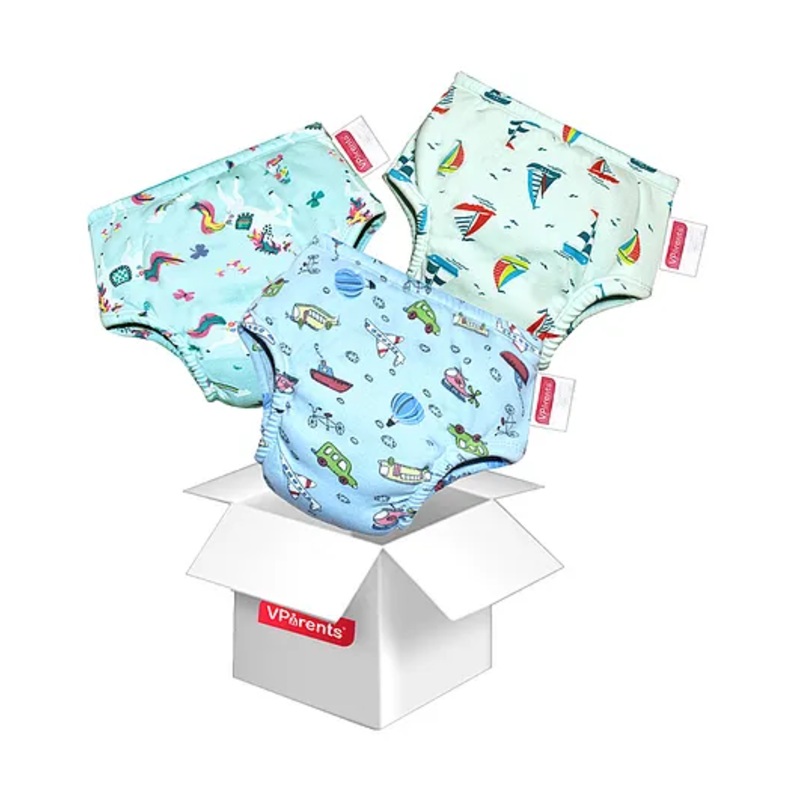 VParents Padded Underwear for Babies and Toddlers with 3 Layers of Cotton Padding Potty Training  Pull Up & Diaper-Free Time Pack of 3 (6 -12 months) (Print may vary)