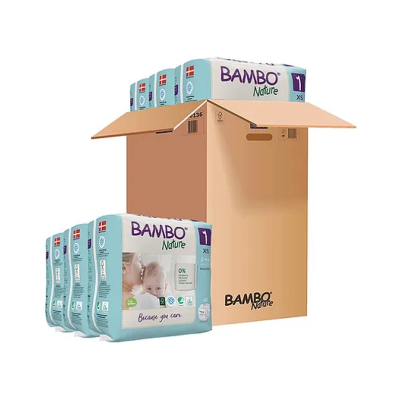 Bambo Nature Eco Friendly Tape Diapers with Wetness Indicator XS Size Pack of 6 – 132 Pieces