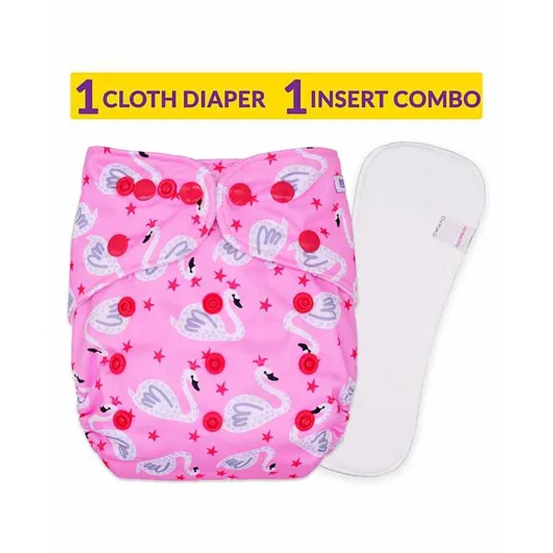 Bembika Reusable Cloth Diapers with 4 Layer Insert Swan Print – Pink