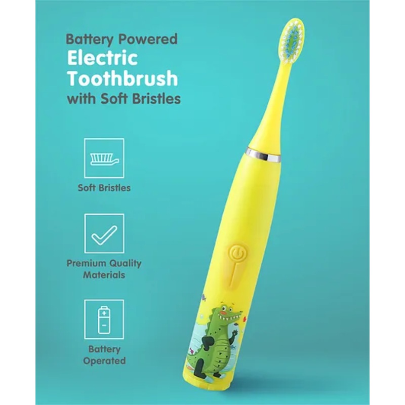 Crocodile Print Battery Powered Electric Toothbrush with Soft Bristles – Yellow