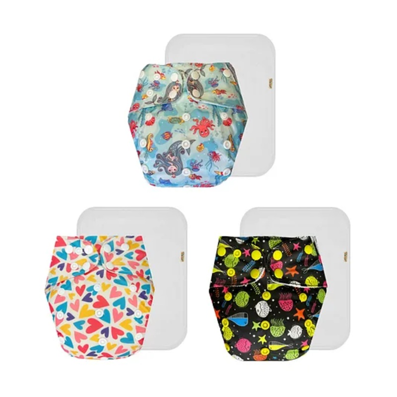 Dumbledo Premium Cloth Diaper with Leak-Proof, Absorbent 5-layer White Insert – Dryfeel with Comfortable Fit for 3 Months to 3 Years, Pack of 3