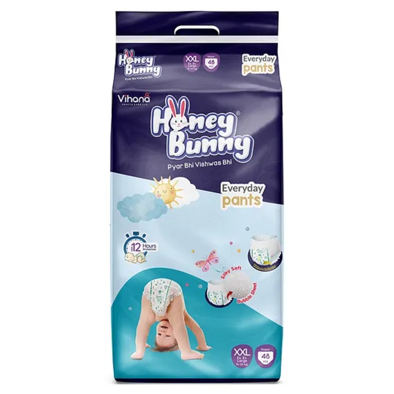 Honey Bunny Everyday Baby Pants Diapers with Silky Soft – Bubble sheet,Wetness Indicator (XXL, 48)