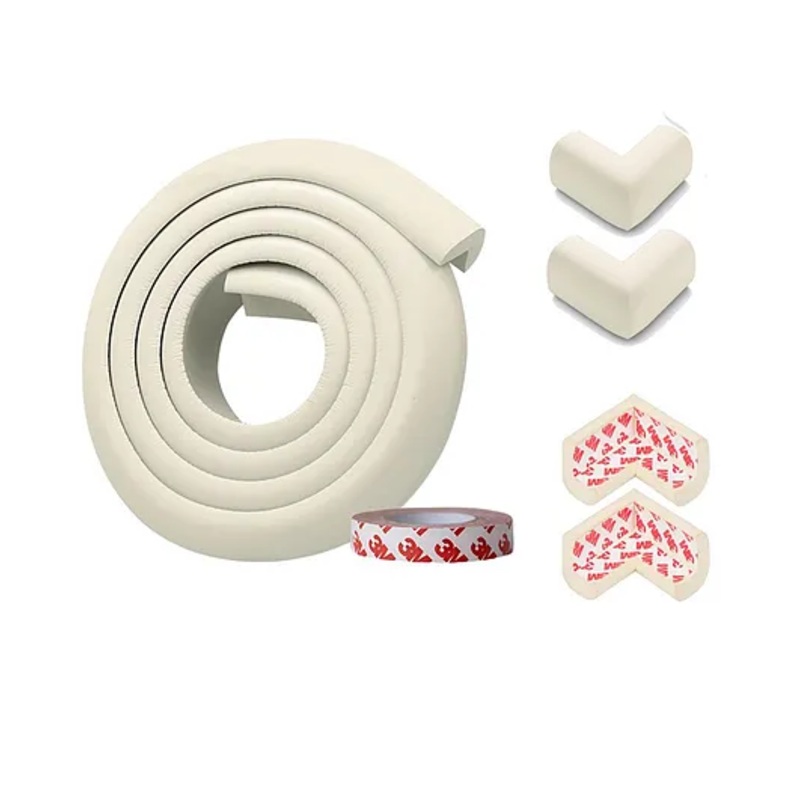 KidDough Baby Proofing Safety Strip, Furniture Edge and Corner Guard – 2 Meters White Edge Protector + 4 Corner Guards, Corner Protector for Sharp Edges, Baby Safety Products