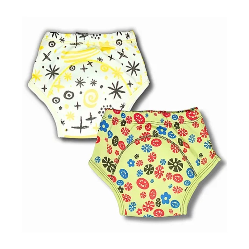 Kindermum Organic Cotton Padded Underwear for Babies 1-3Y within 11-15 Kgs | Potty Training Pants| Non Messy Diaper Free Time | Pack of 2 |  Block Print
