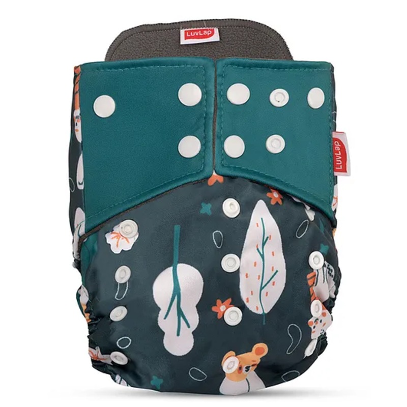 LuvLap Reusable Baby Cloth Diaper, Double Leak Guard, High Absorption, Quick Dry, Stain-Proof Comfort & Protection, Adjustable Waist & Height, Insert  Green Bunny