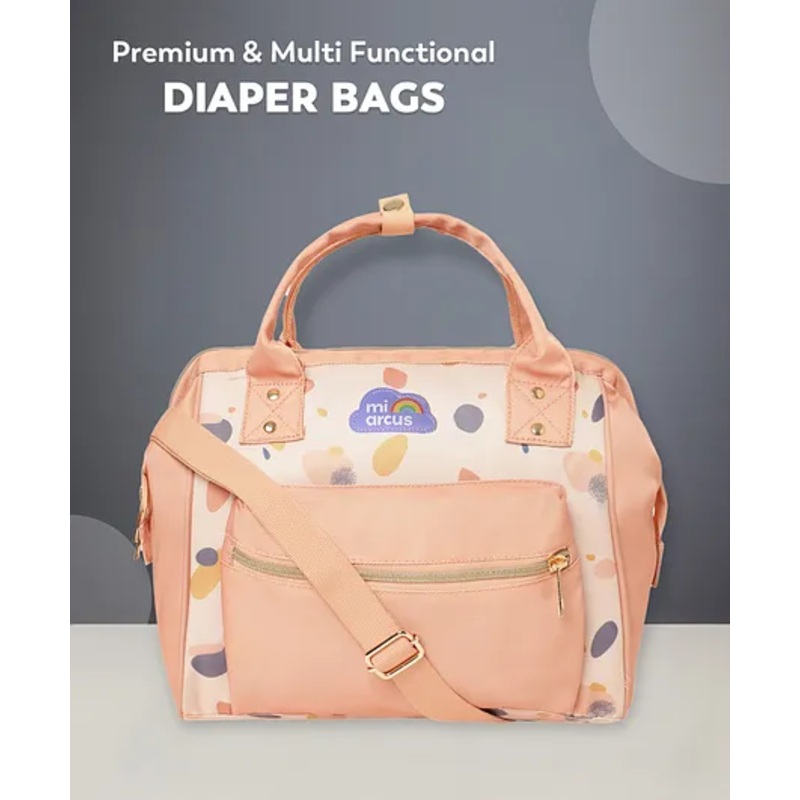 Mi Arcus 2-in-1 Printed Maternity Diaper Bag with Zip Closure, Convertible Handbag & Backpack, Includes Diaper Changing Sheet for Travel- Peach