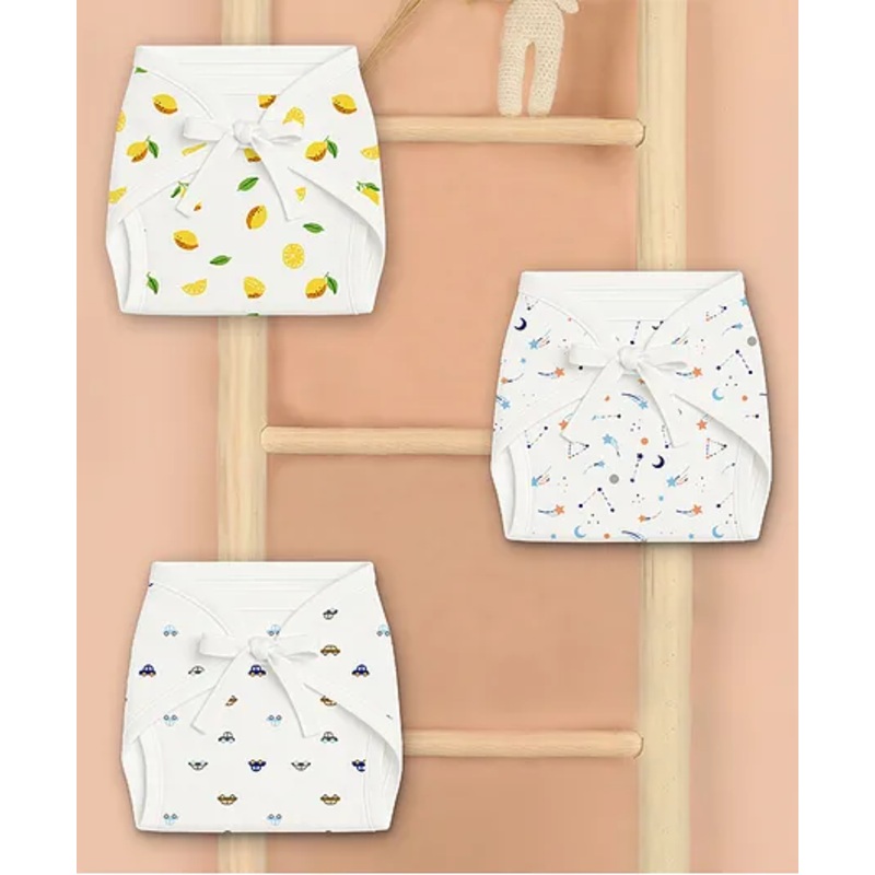 Moms Home Baby Unisex Printed Cotton Cushioned Nappies Combo Pack of 3 – Multicolor
