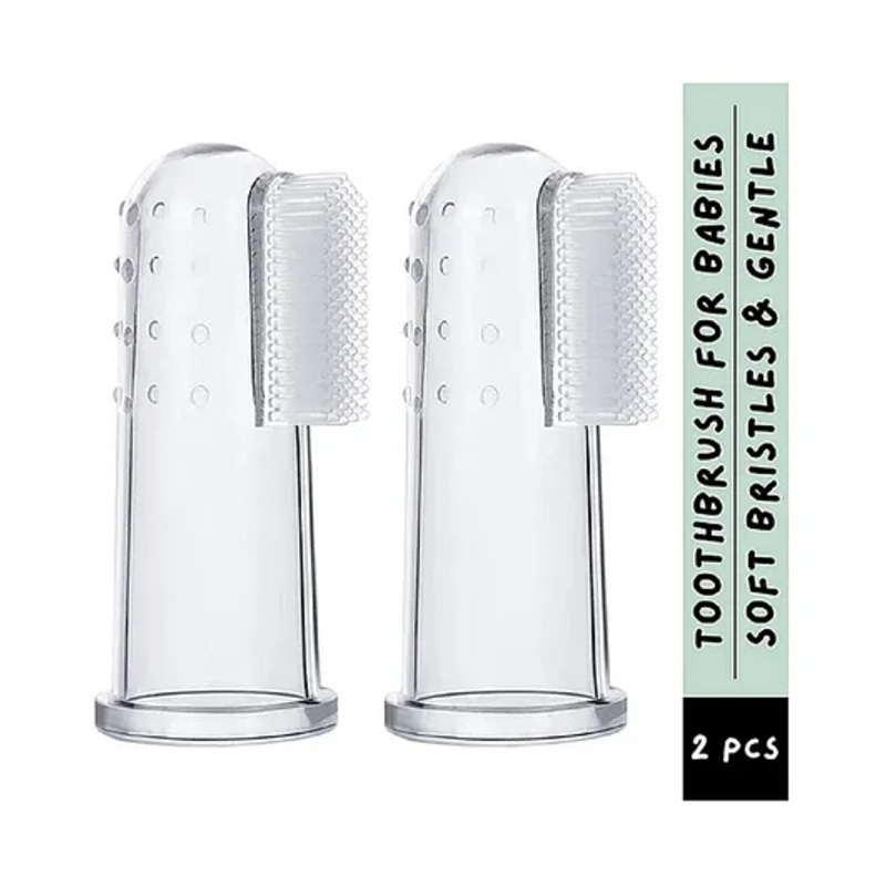 Neonate Care Baby Silicone Finger Toothbrush with the case for Easy Cleaning Massaging Soothing Gums and Oral Hygiene Pack of 2 – White