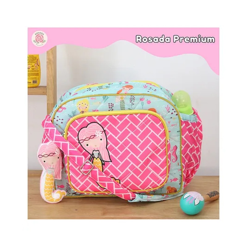 Rosada Mermaid Trendy Mini Sling Diaper Bag for Baby Mom | Outing Travel Lightweight Waterproof Washable Spacious Zip Compartments and Shoulder Sling with Hanging Soft Toy  Mini